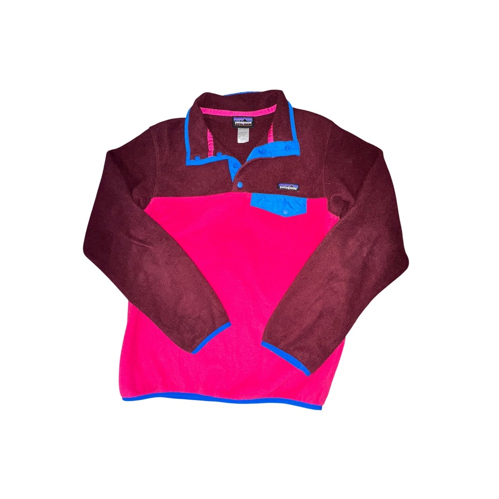 Patagonia Synchilla Snap-T Fleece Pullover Womens Small Pink Burgundy Colorblock